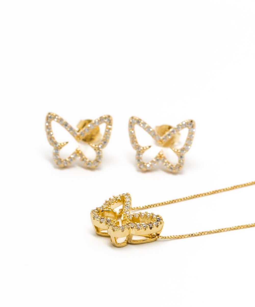 Conjunto Borboleta Cravejada